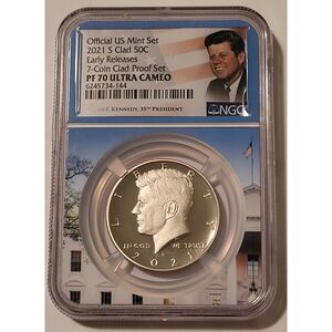2021 S Clad Kennedy Half Dollar PF70 UC NGC ER White House Frame Holder